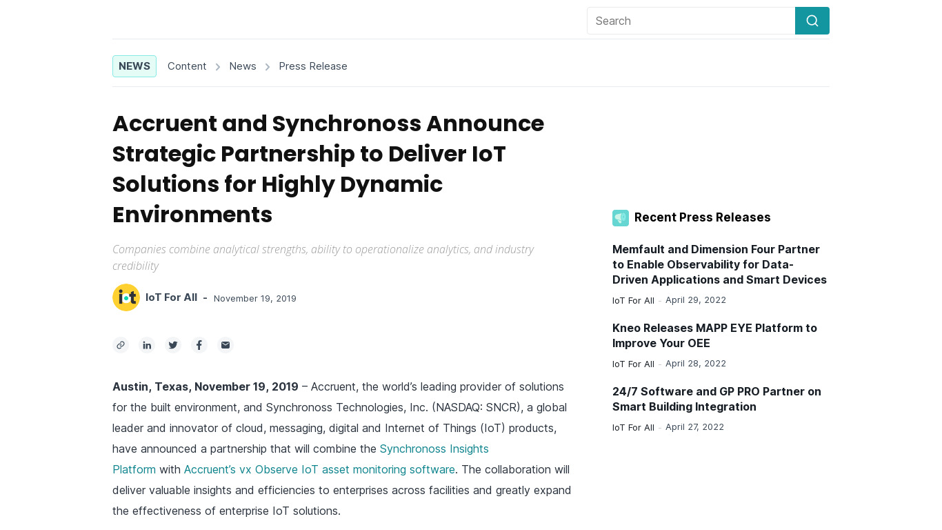 Synchronoss IoT Platform Landing page