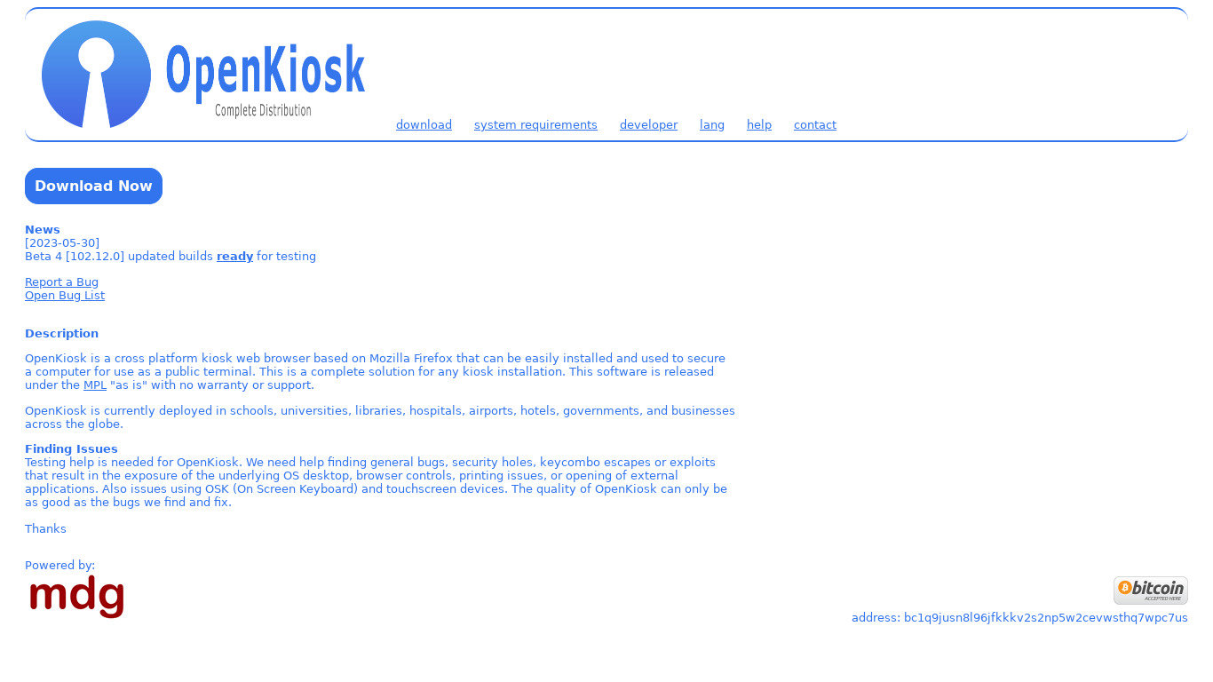 OpenKiosk Landing page