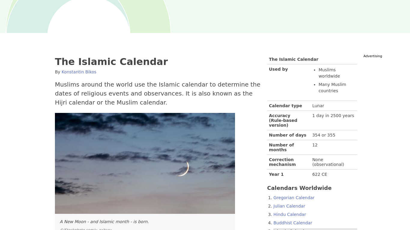 Calendar With Islamic Dates Landing page
