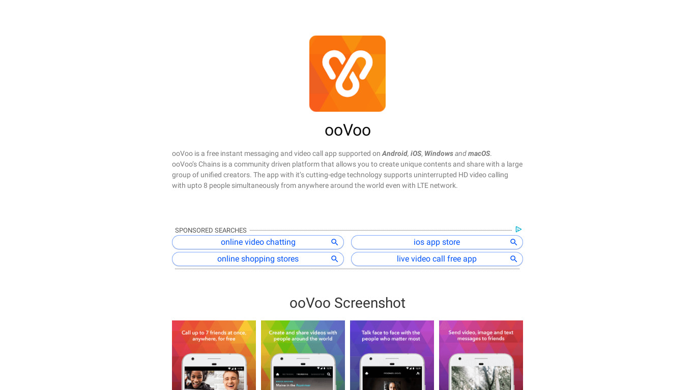 ooVoo Video Chat Landing page