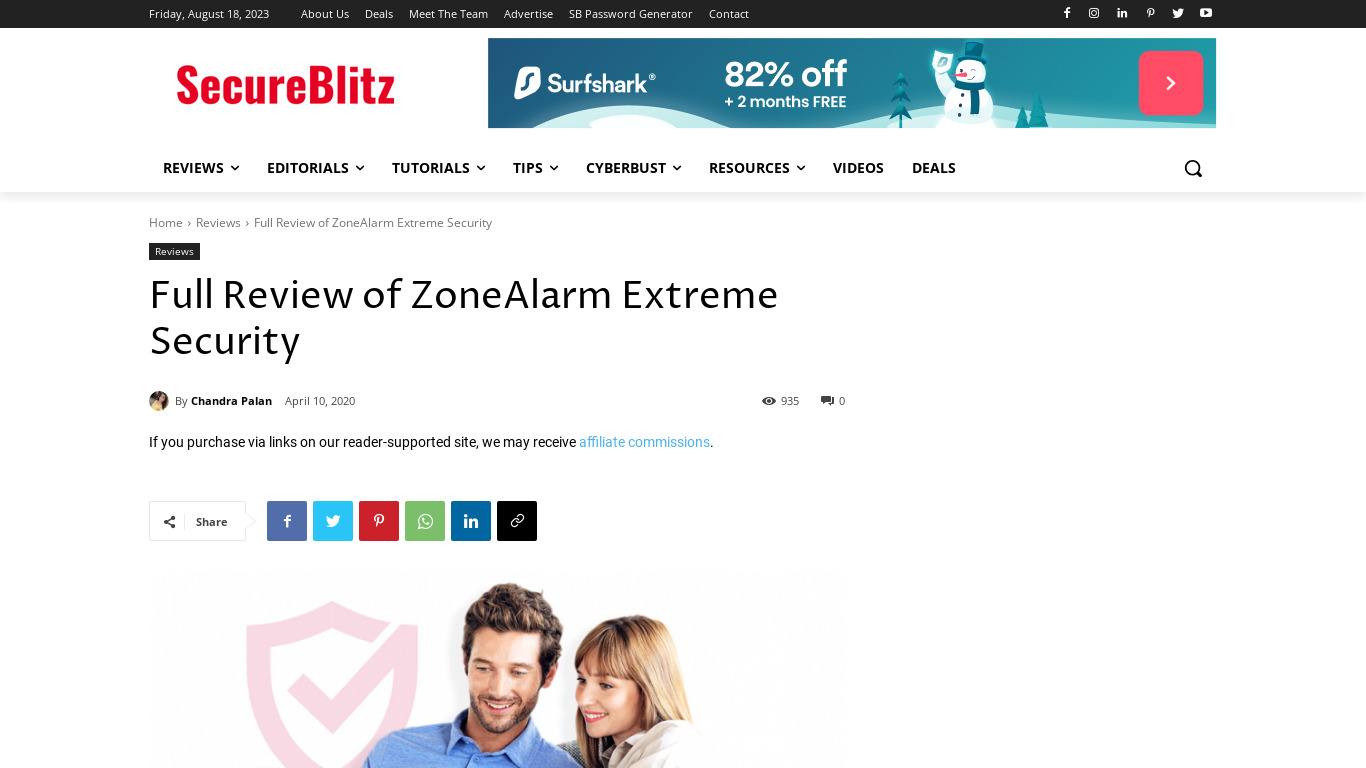 ZoneAlarm Extreme Security Landing page