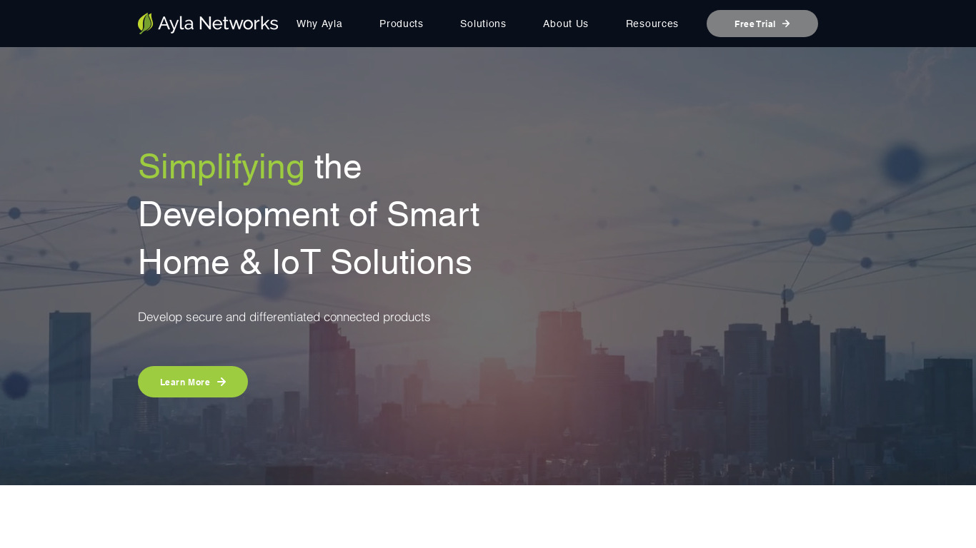 Ayla Networks Landing page