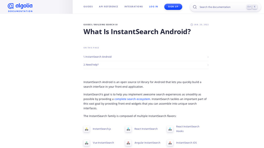 InstantSearch Android Landing Page
