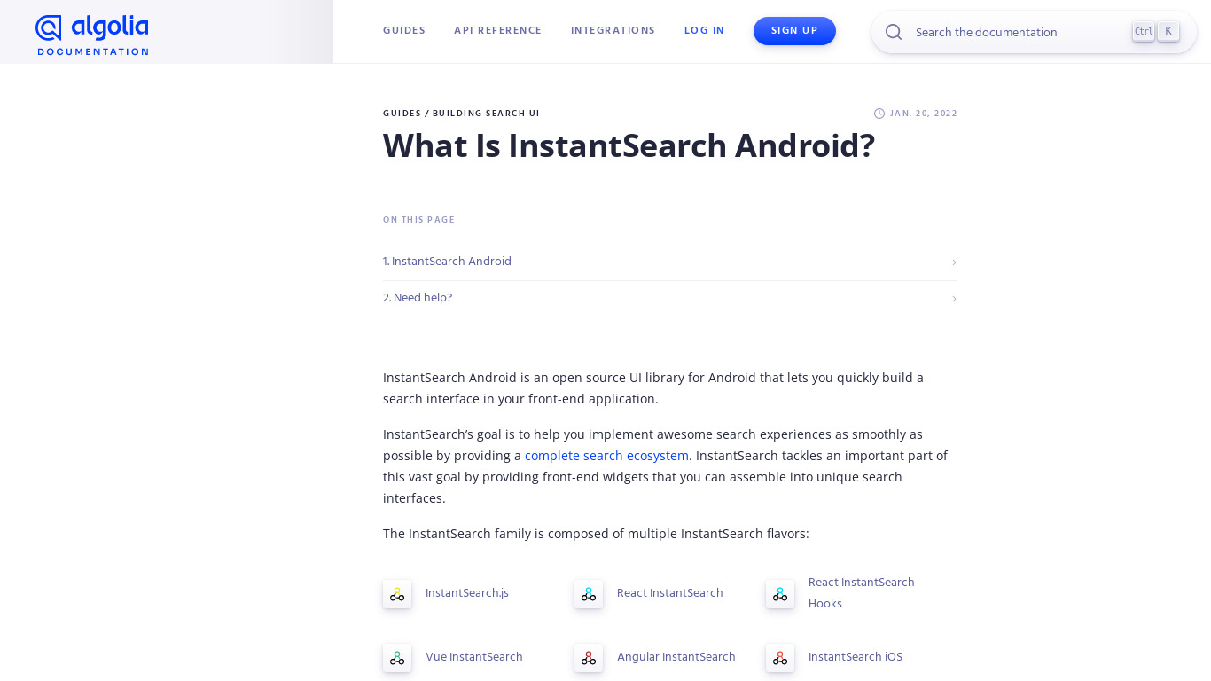 InstantSearch Android Landing page