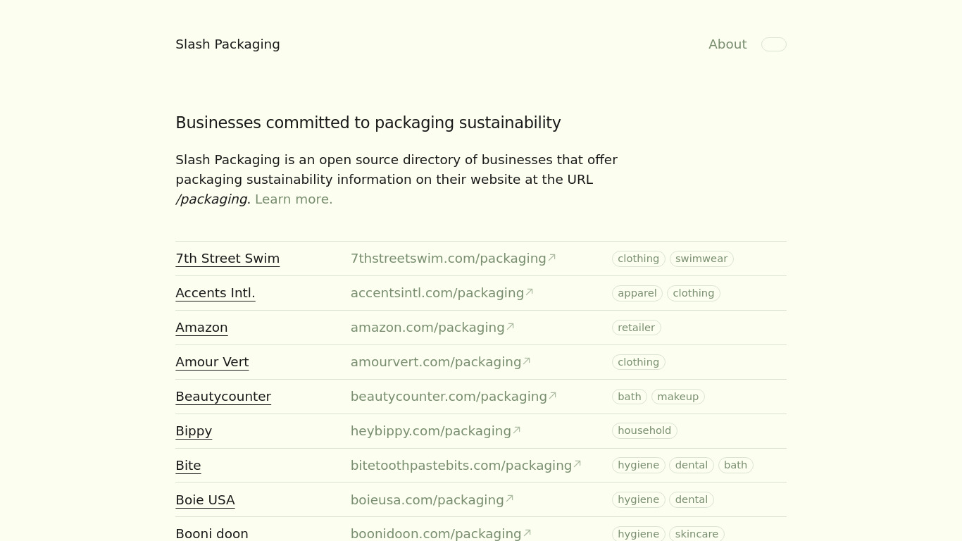Slash Packaging Landing page