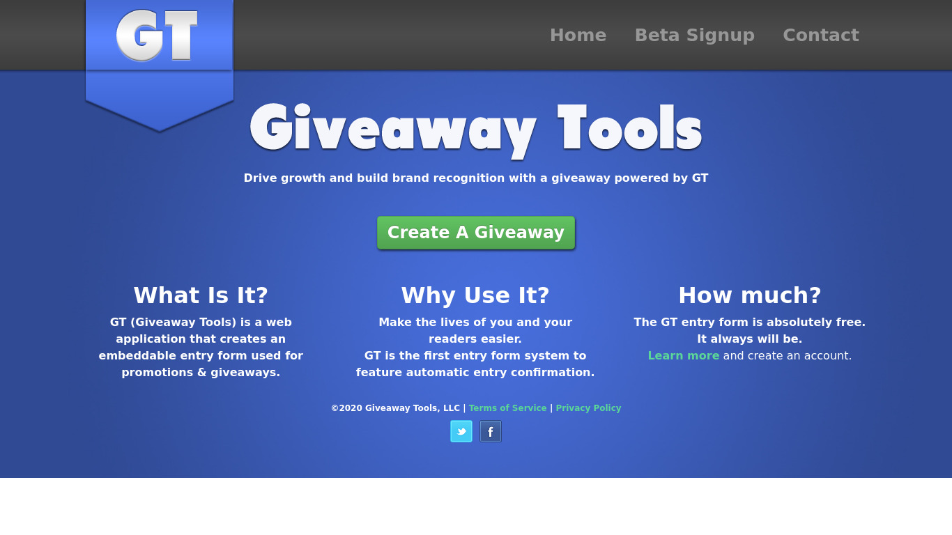 Giveaway Tools Landing page