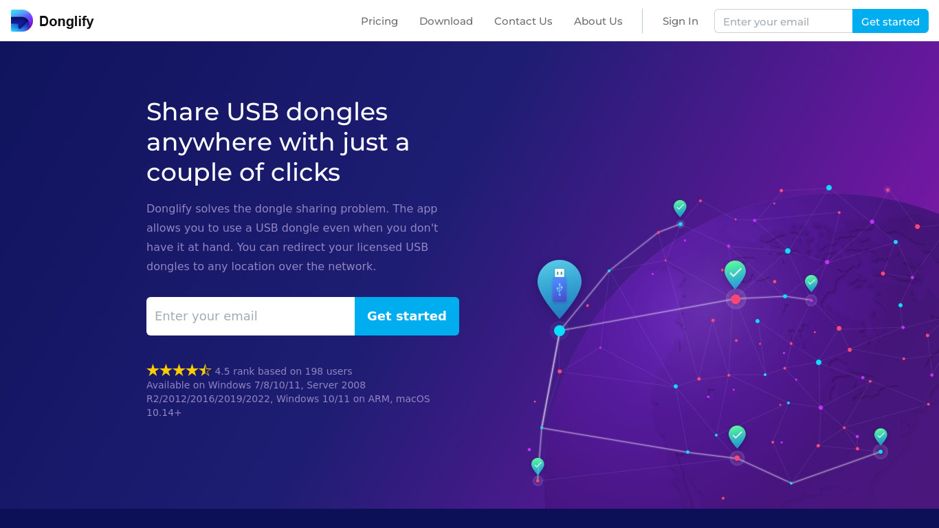 Donglify Landing page