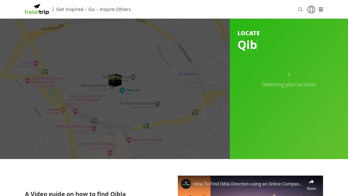 Qibla Direction – Prayer times Landing page
