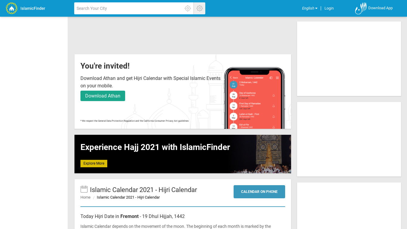 Hijri Islamic Calendar Plus Calendar Landing page