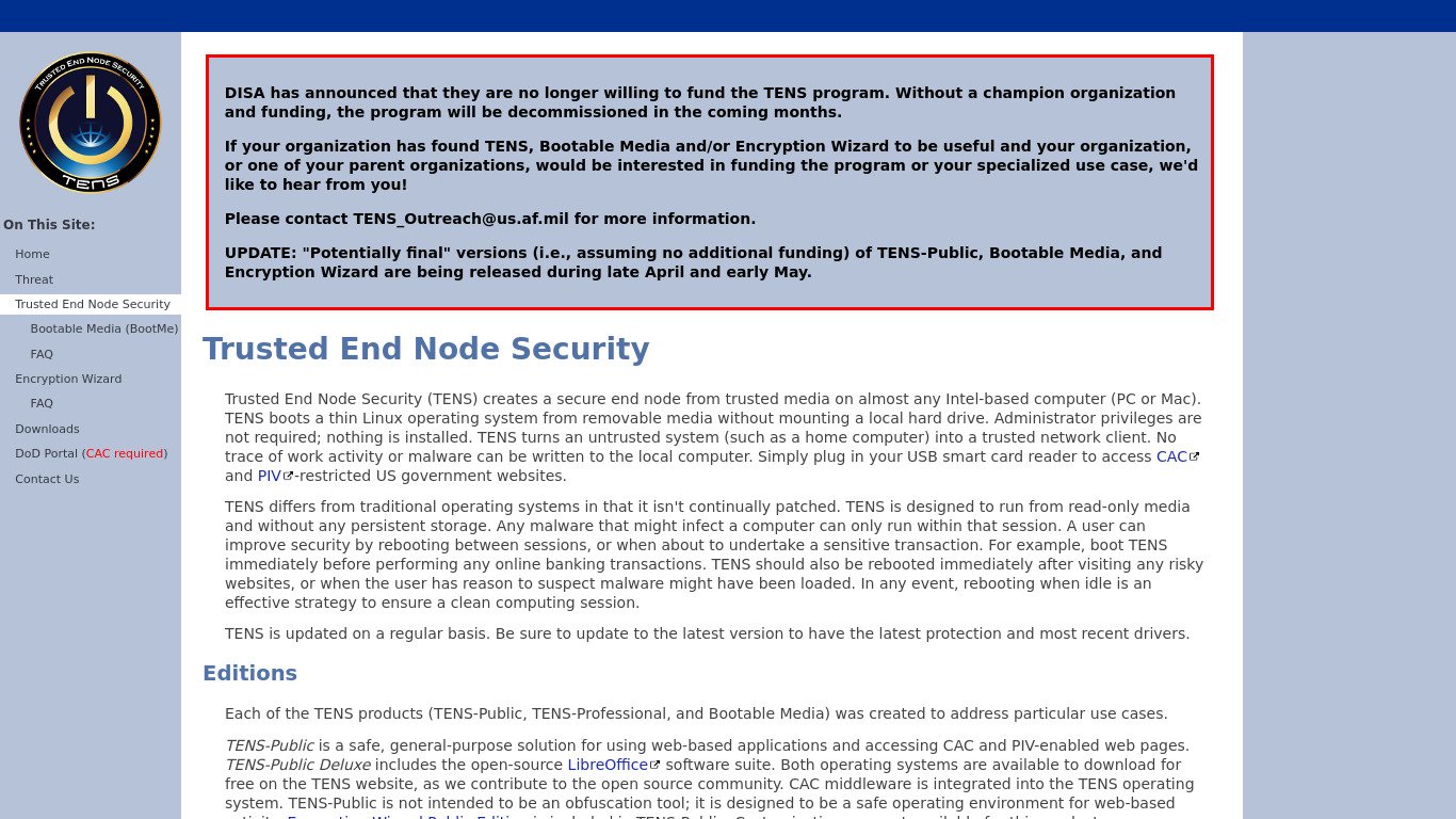 Trusted End Node Security Landing page