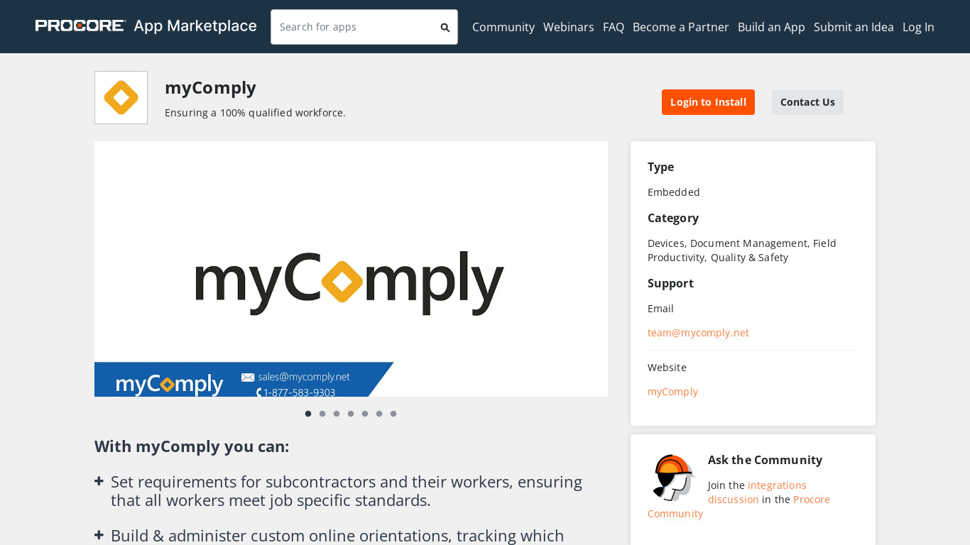 myComply Landing page