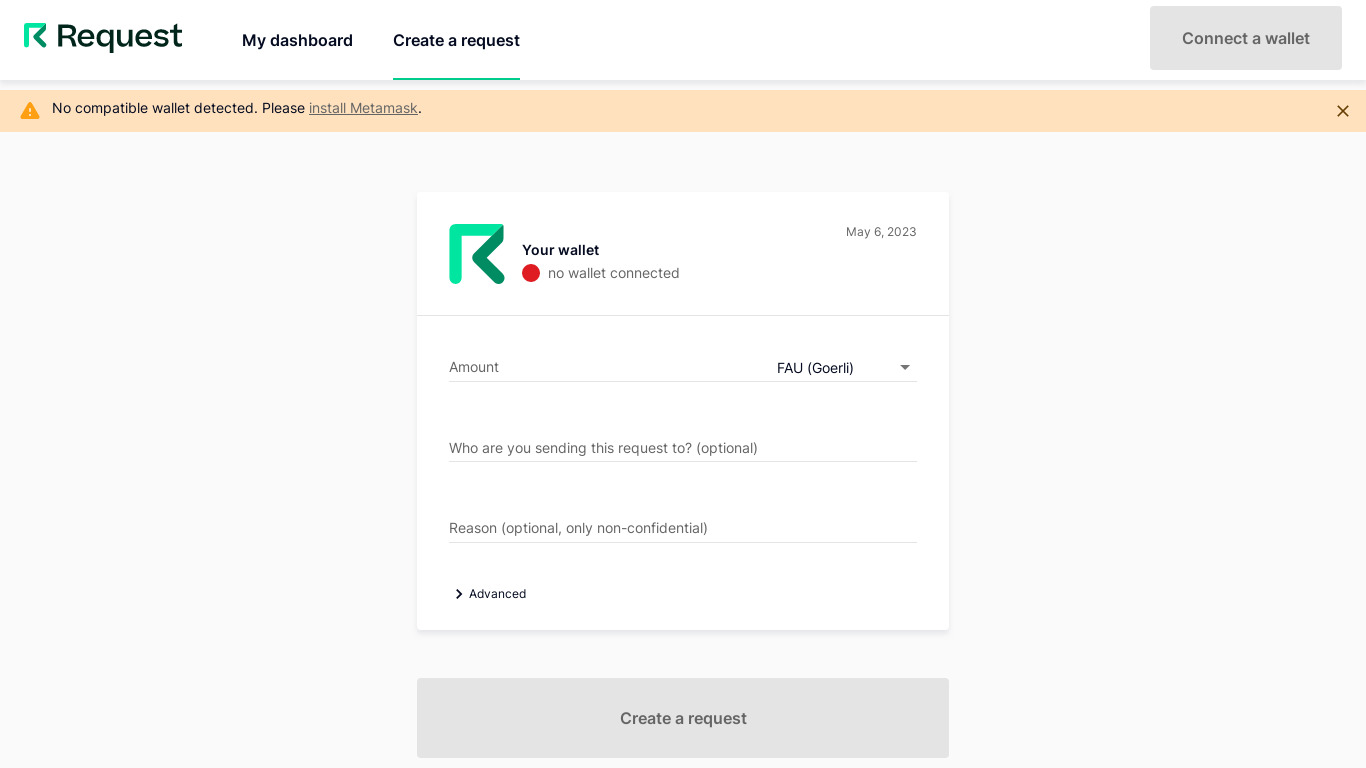 Request Create Landing page
