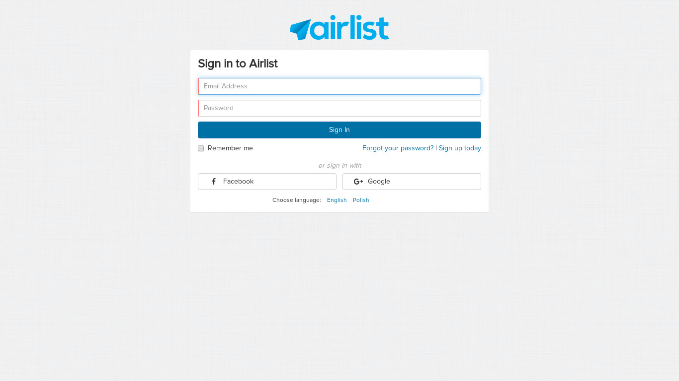 Airlist Landing page