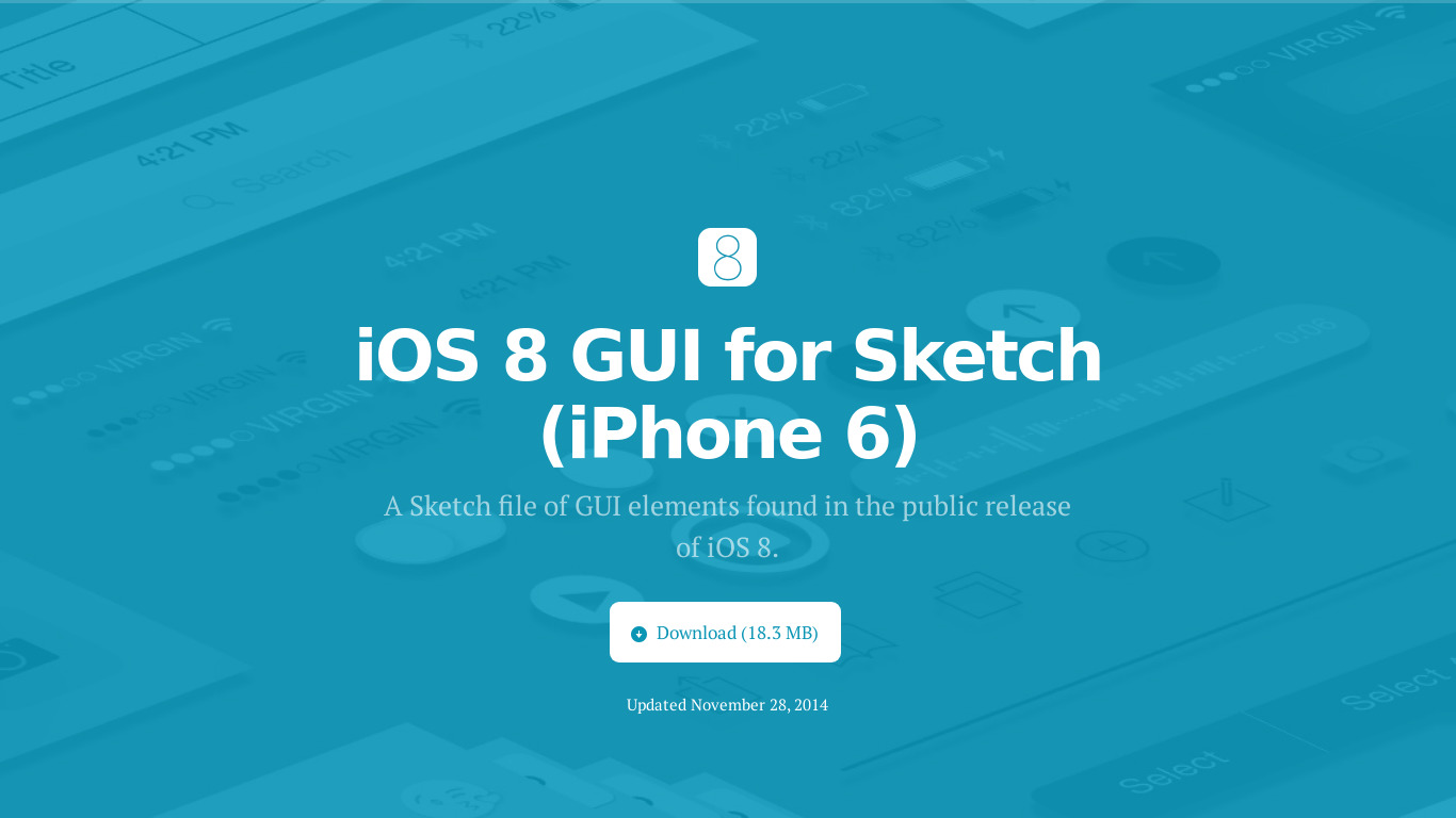 iOS 8 GUI for Sketch Landing page