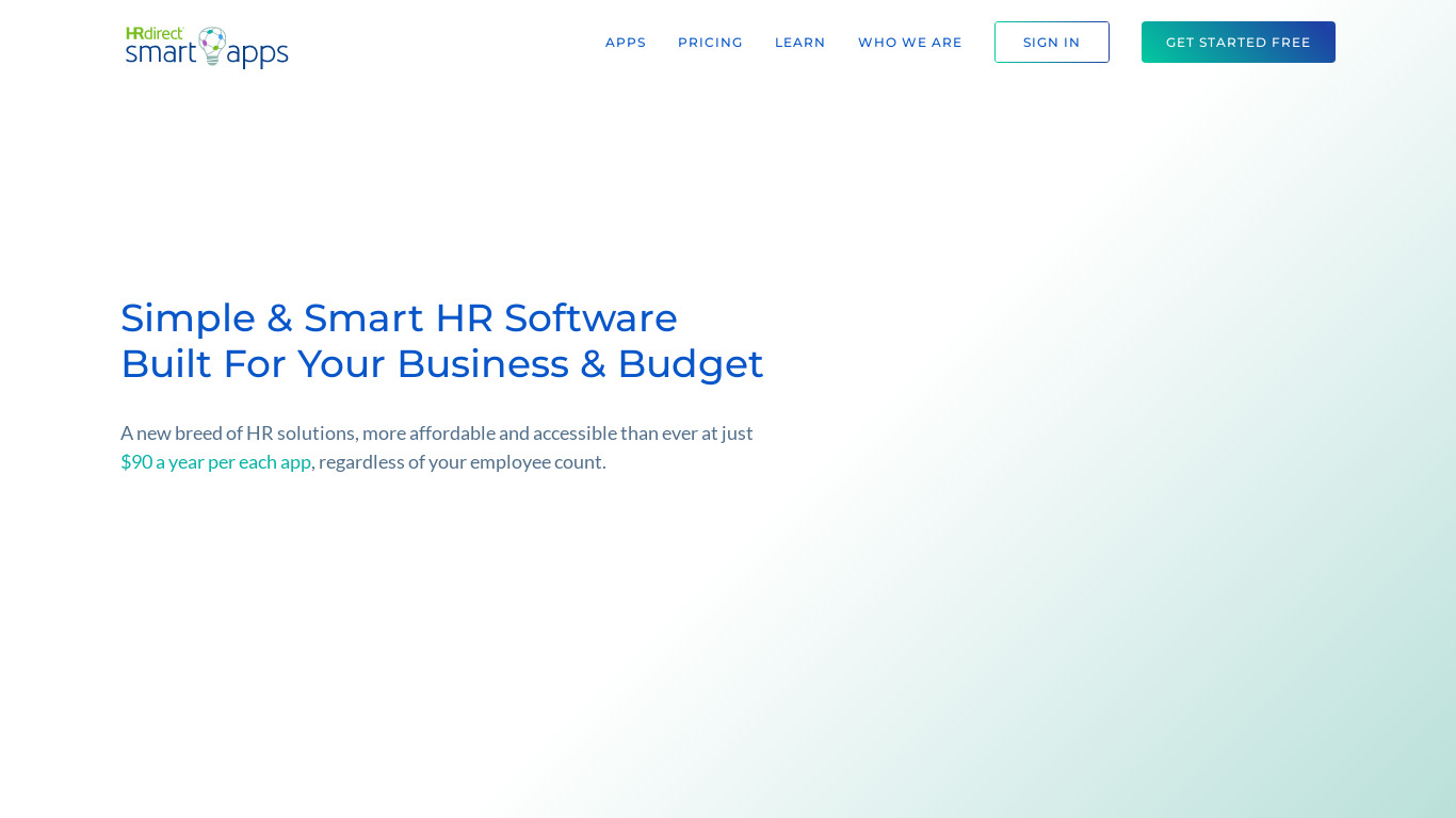 HRdirect Smart Apps Landing page
