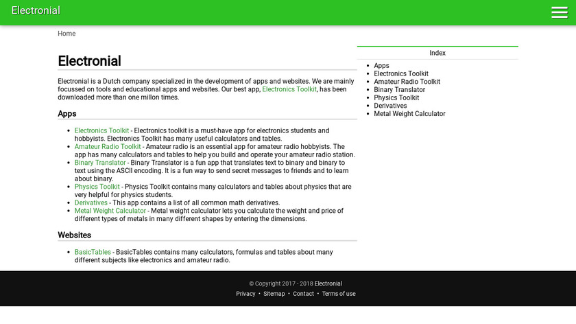 Electronics Toolkit Pro Landing Page