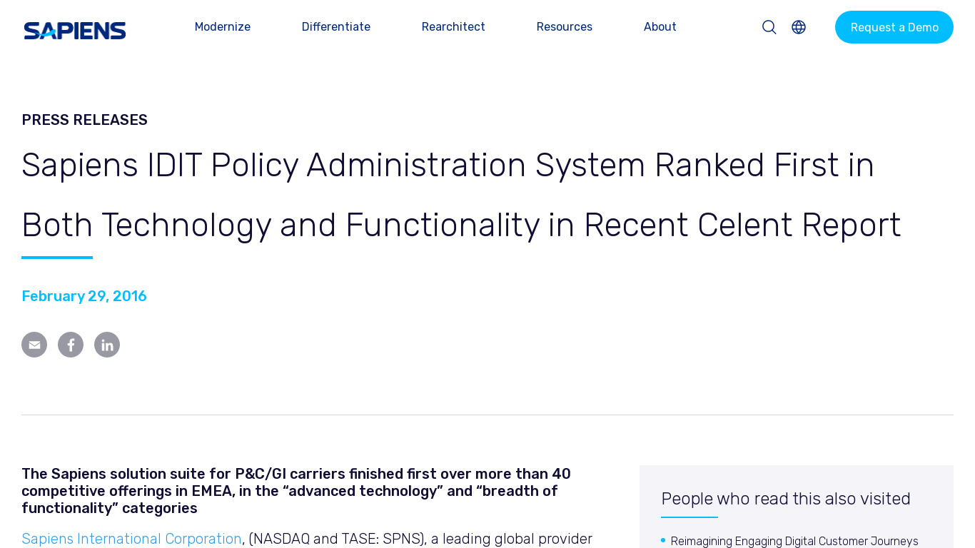 Sapiens IDIT Policy Administration Landing page