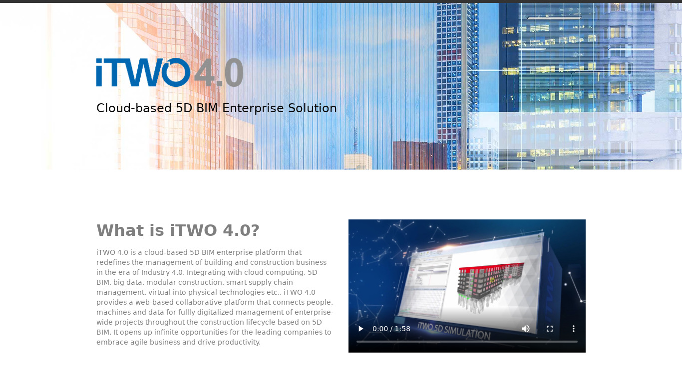 iTWO 4.0 Landing page