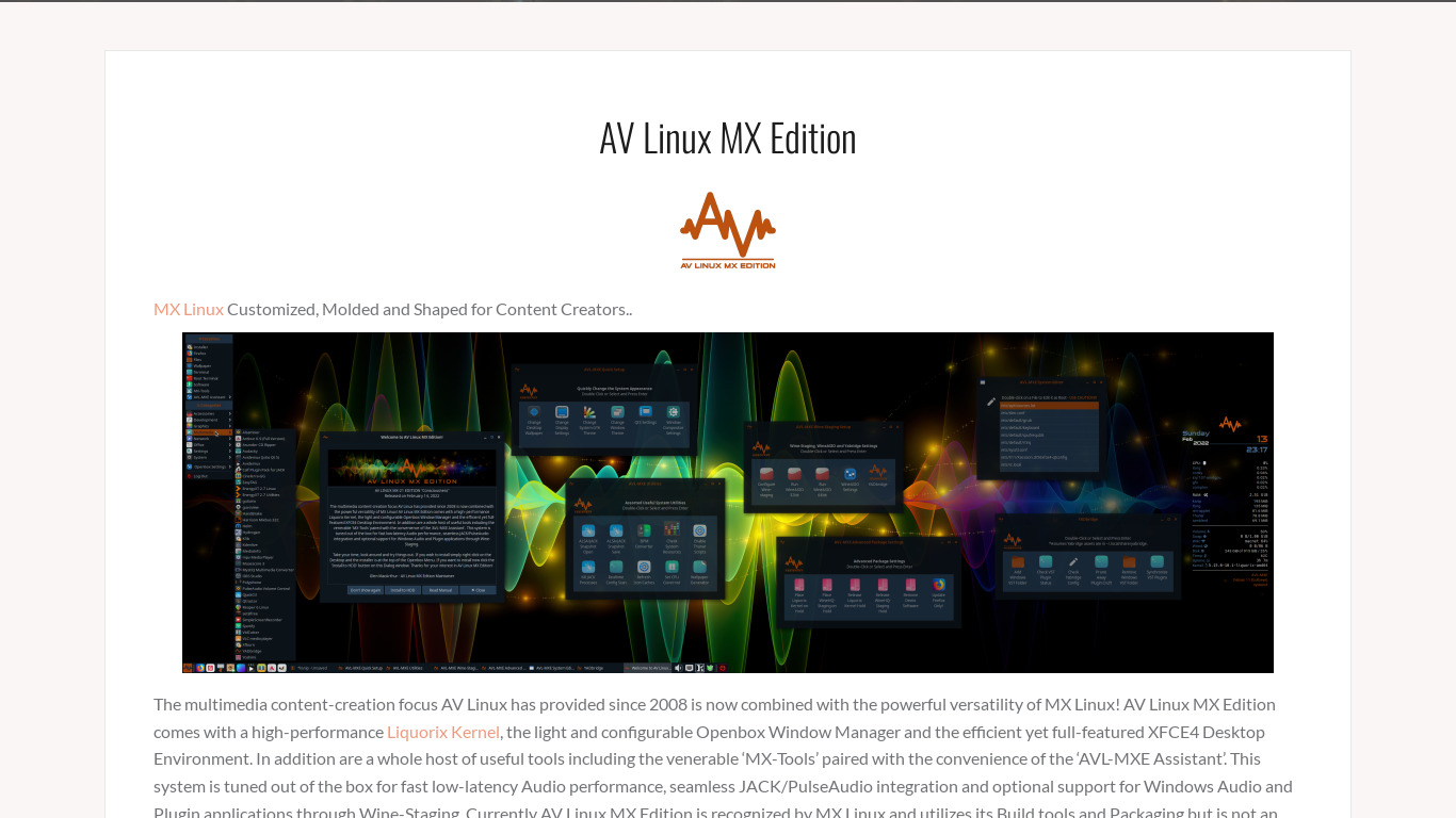 AV Linux Landing page
