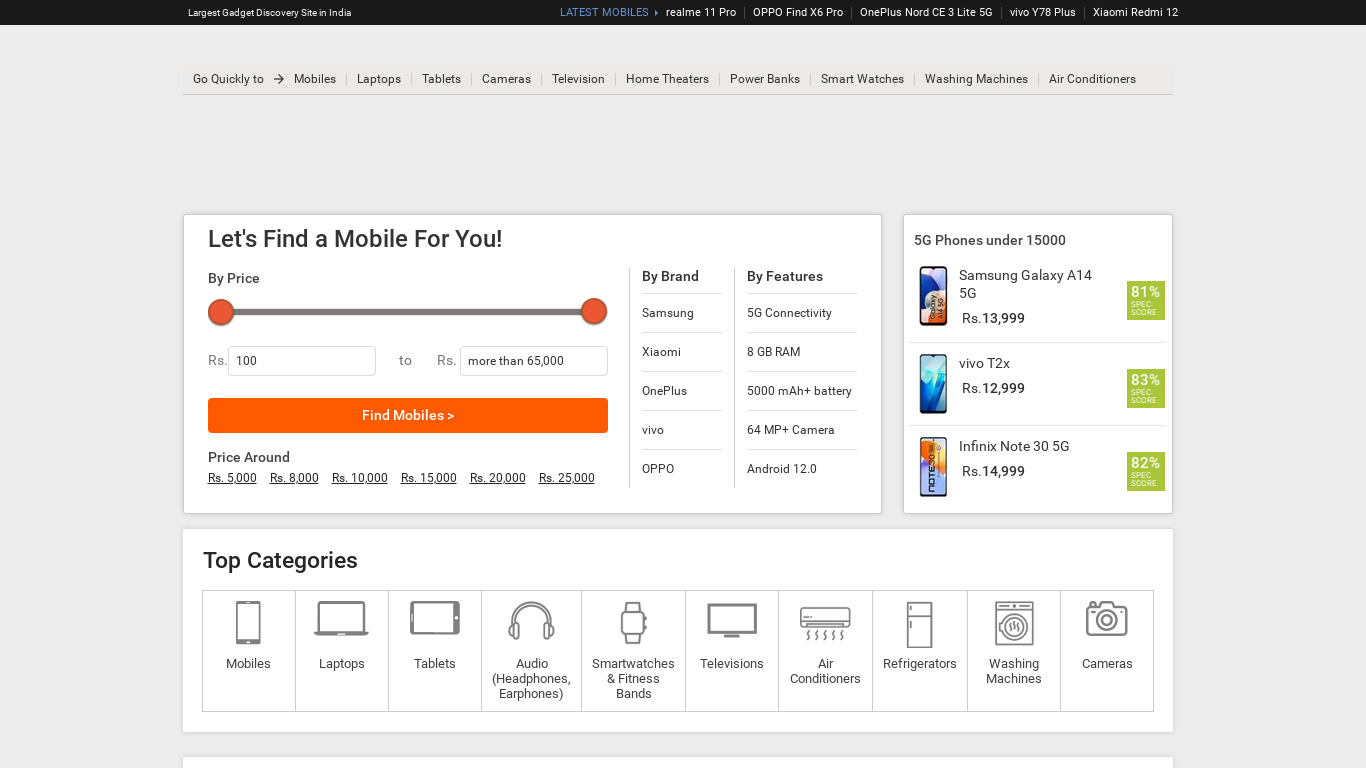 Mobile Price Comparison App Landing page