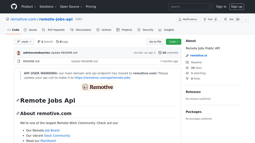 Remotive Jobs API Landing Page