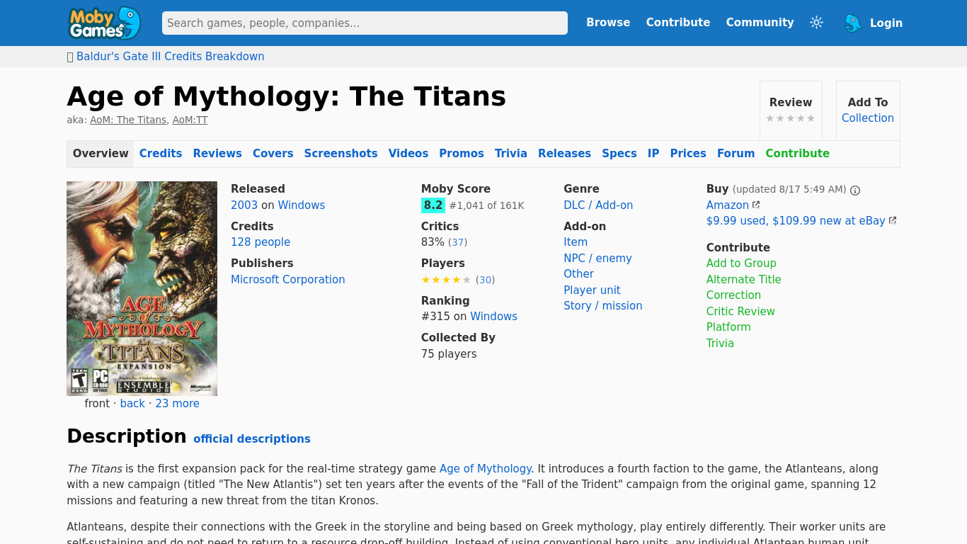 Age of Mythology: The Titans Landing page