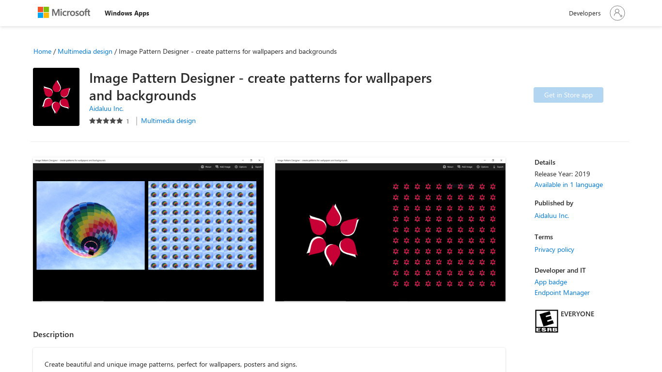 Image Pattern Designer Landing page