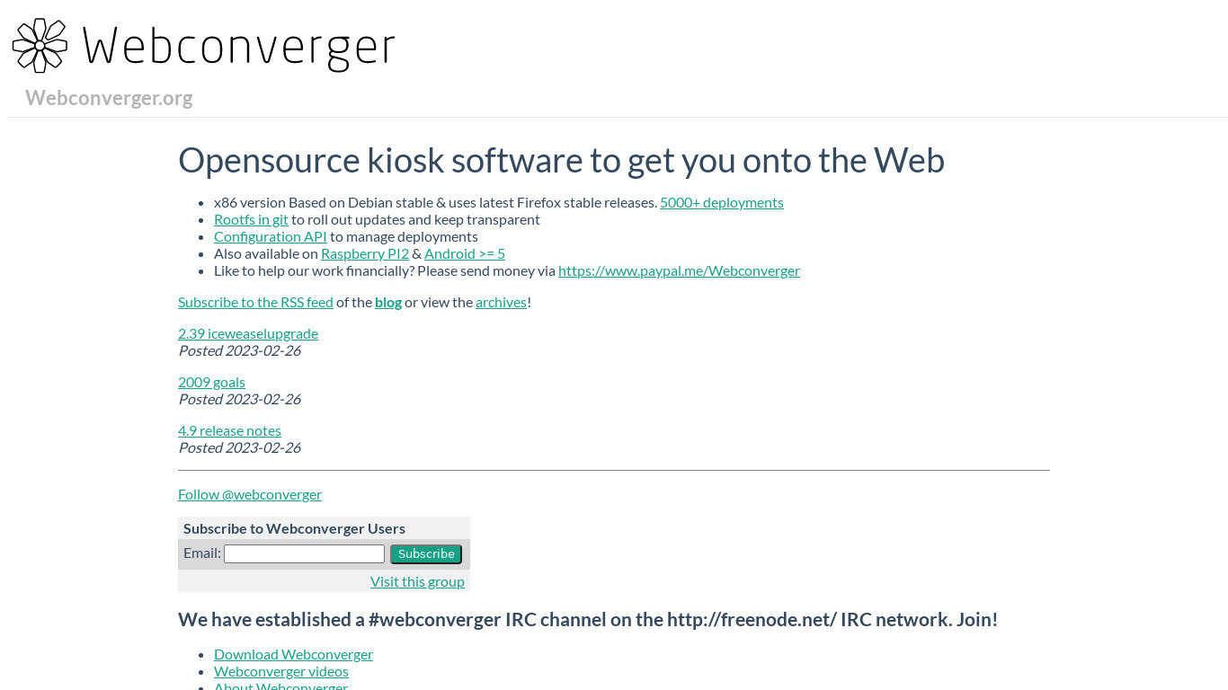 Webconverger Landing page