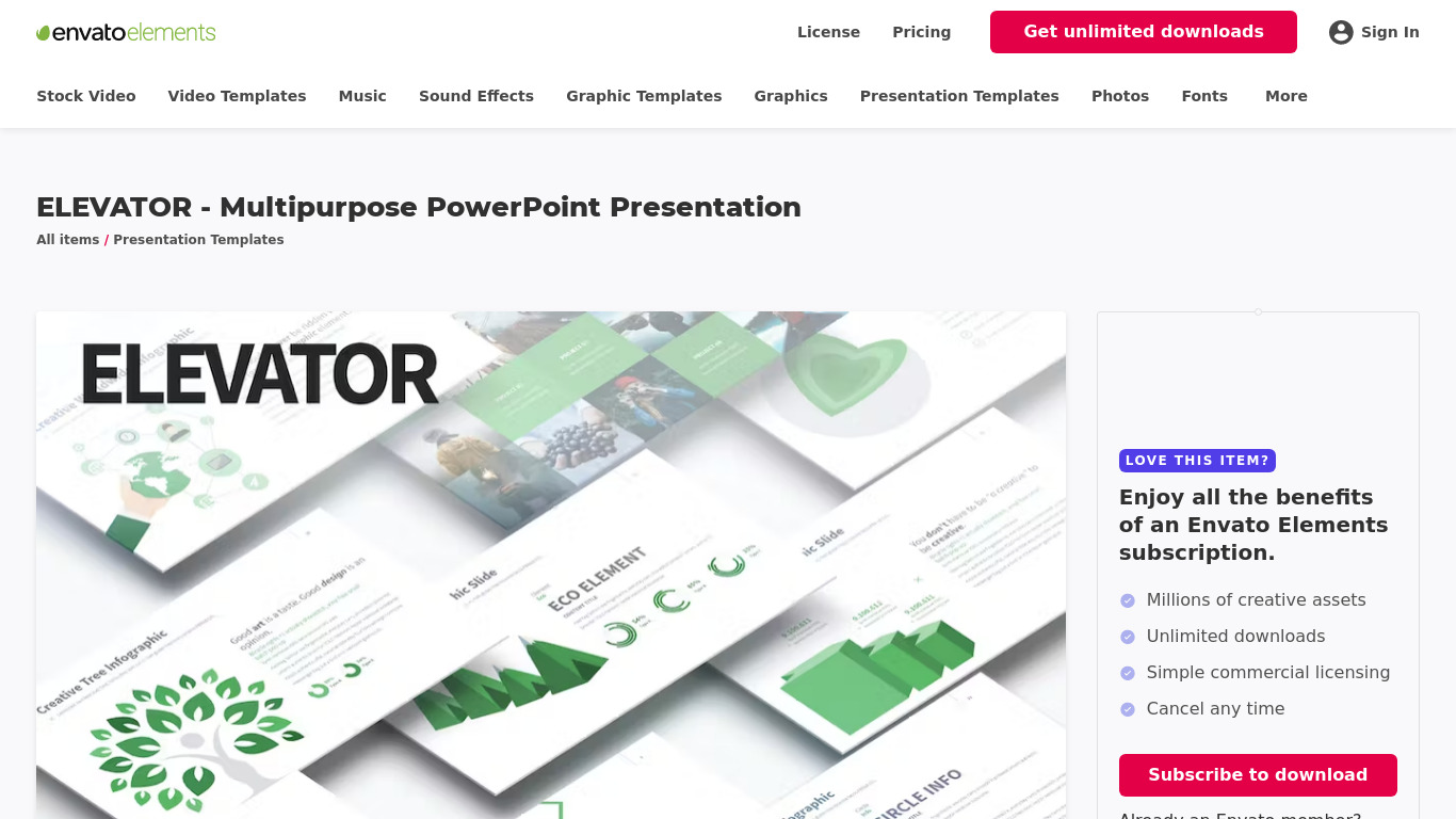 Elevator Powered by Envato API Landing page