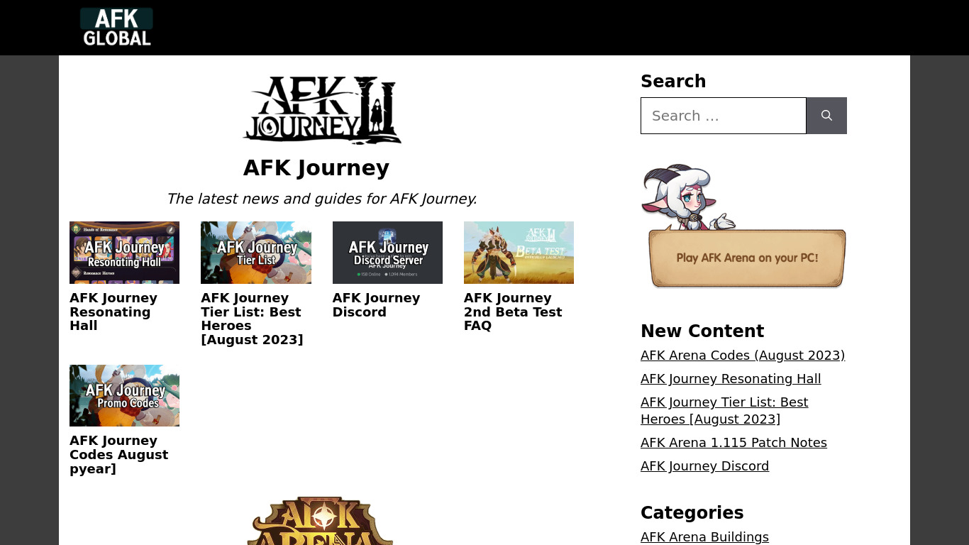 AFK Arena Landing page
