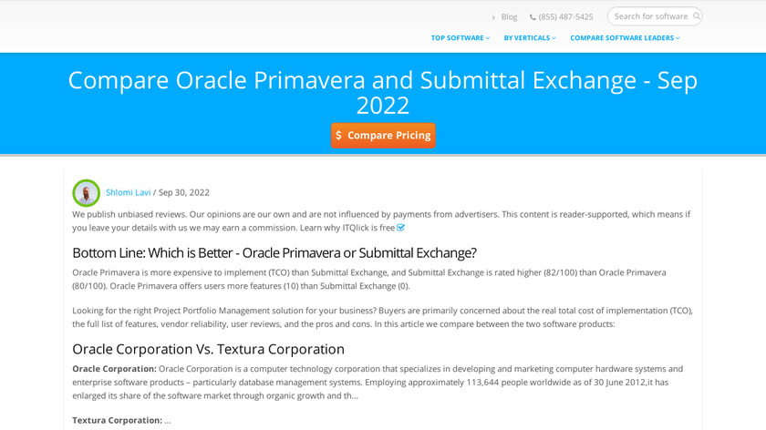 Primavera Submittal Exchange Cloud Service Landing Page