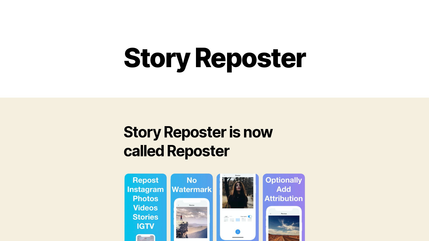 Story Reposter Landing page