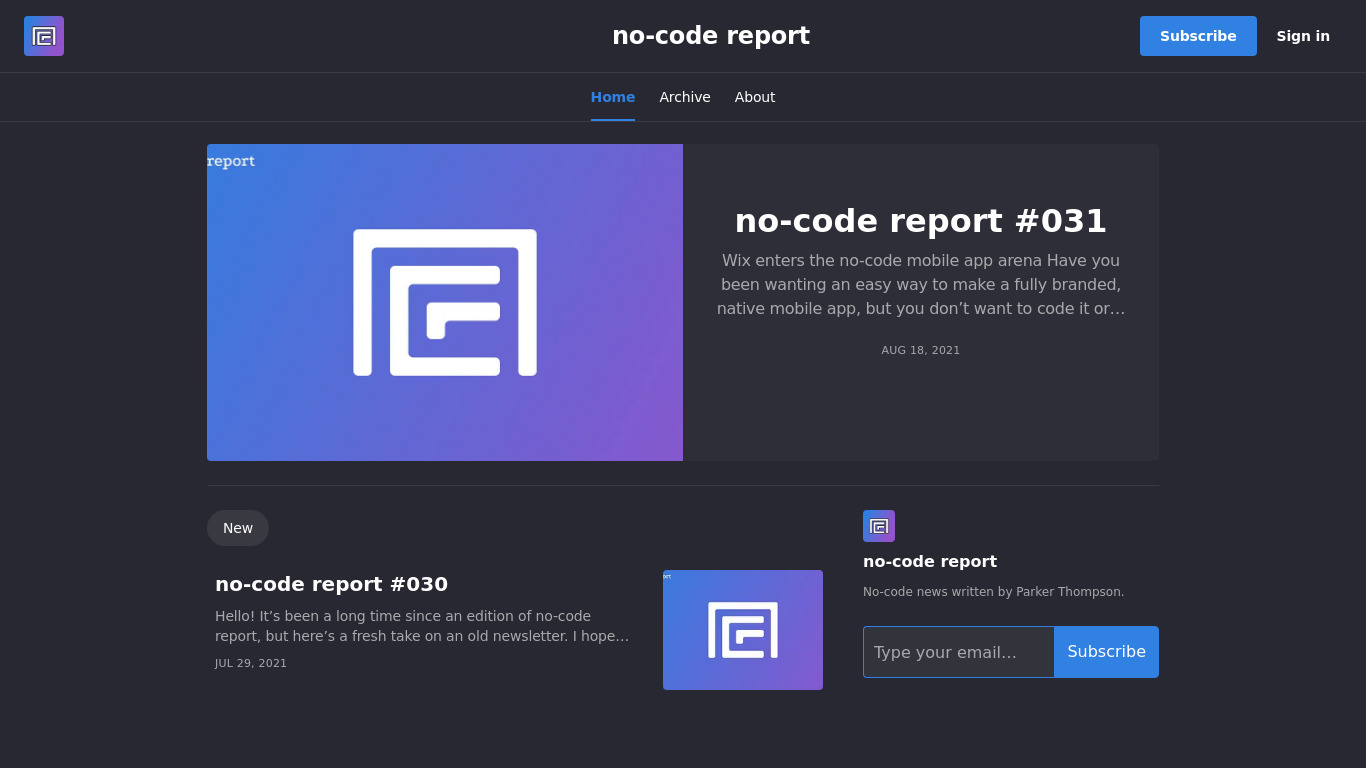 No-Code Report Landing page