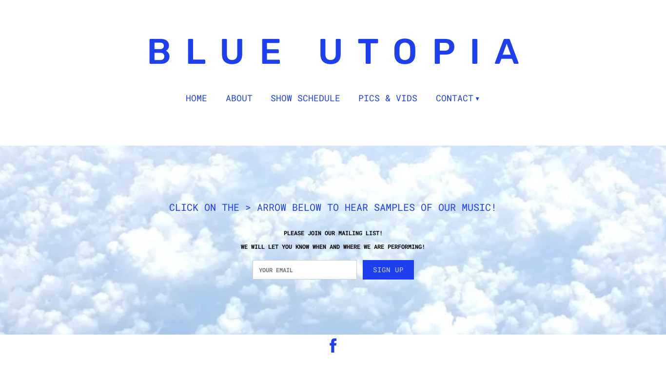 Blue Utopia Landing page