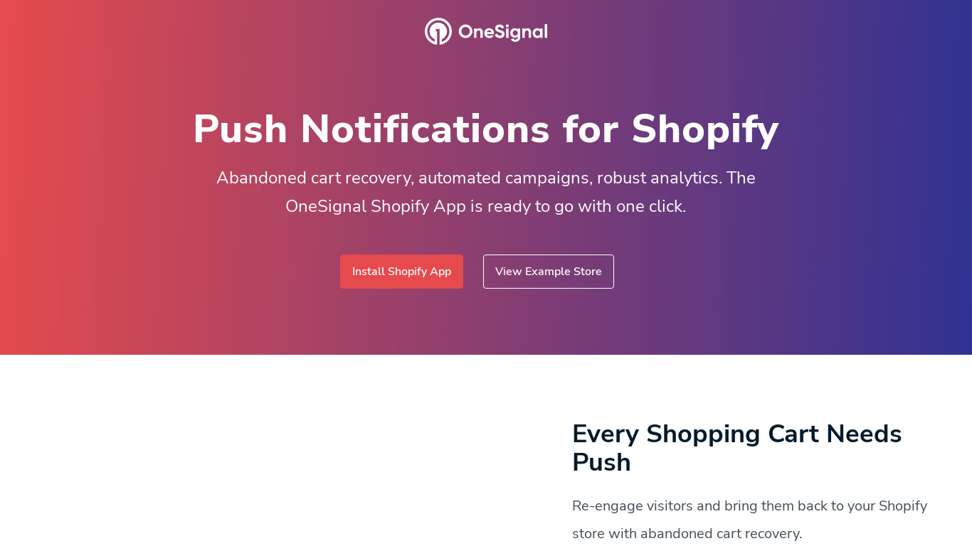 OneSignal Push Notifications for Shopify Landing page