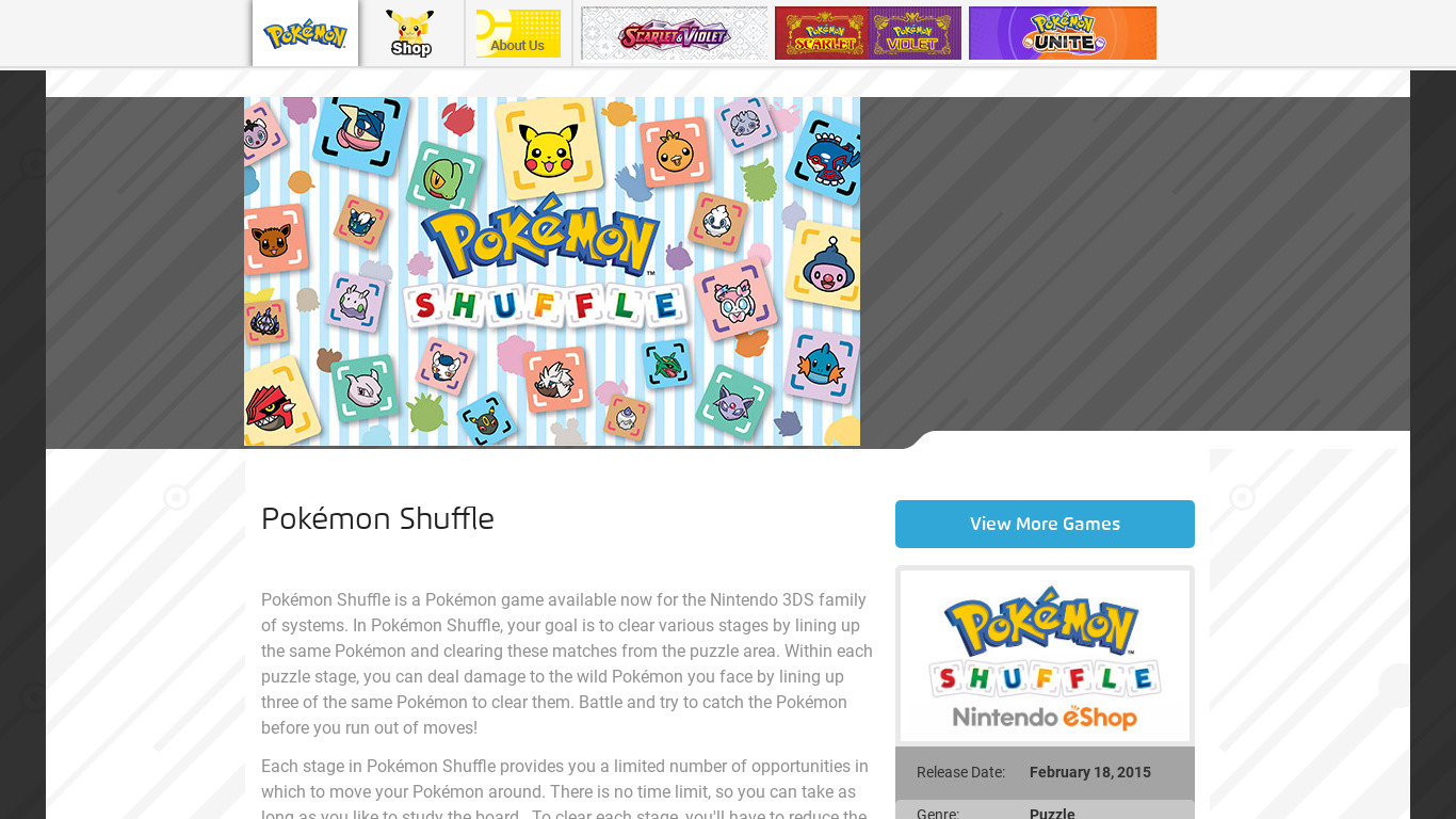 Pokémon Shuffle Landing page