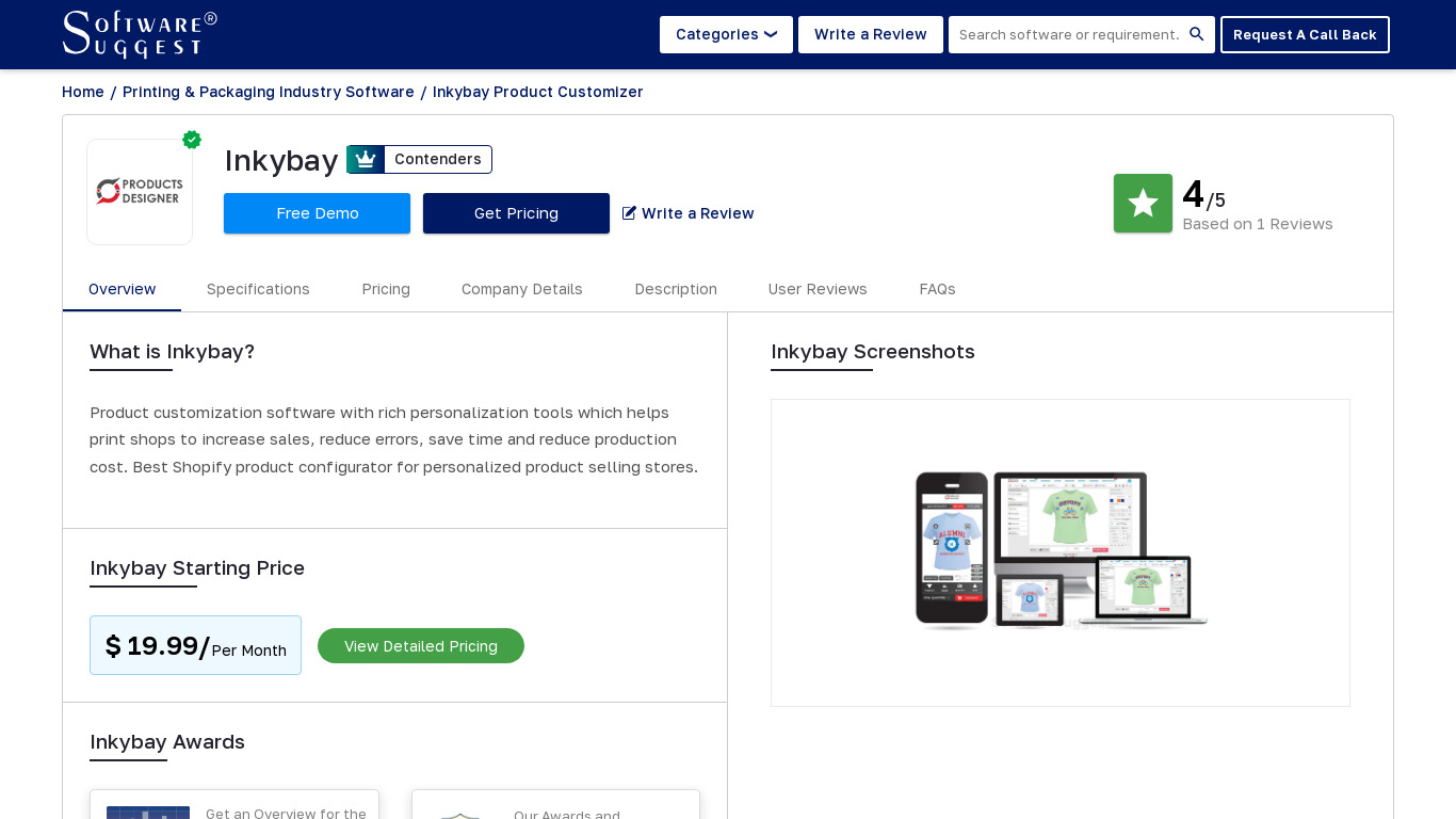 Inkybay Product Customization Software Landing page