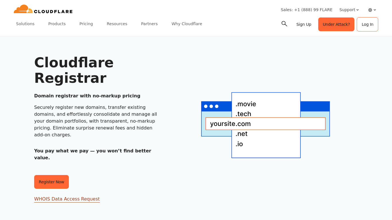 Cloudflare Registrar Landing page
