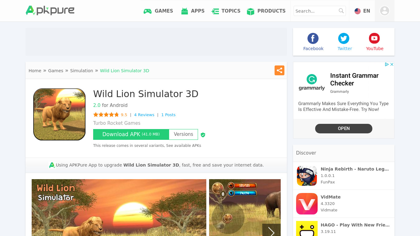 Wild Lion Simulator 3D Landing page