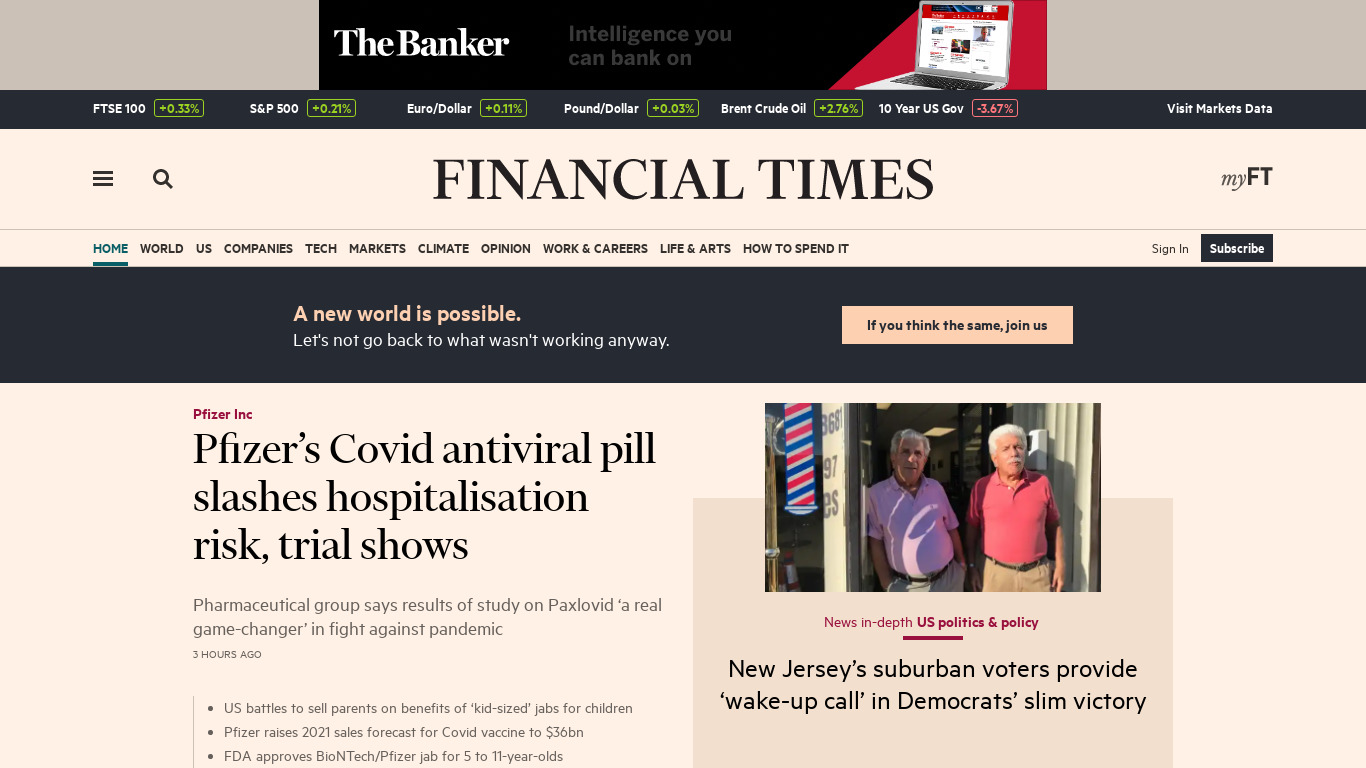 ft.com Financial Times Landing page