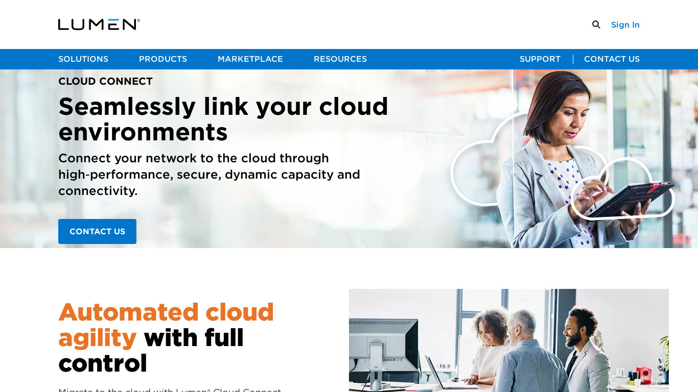 CenturyLink Cloud Connect Landing page