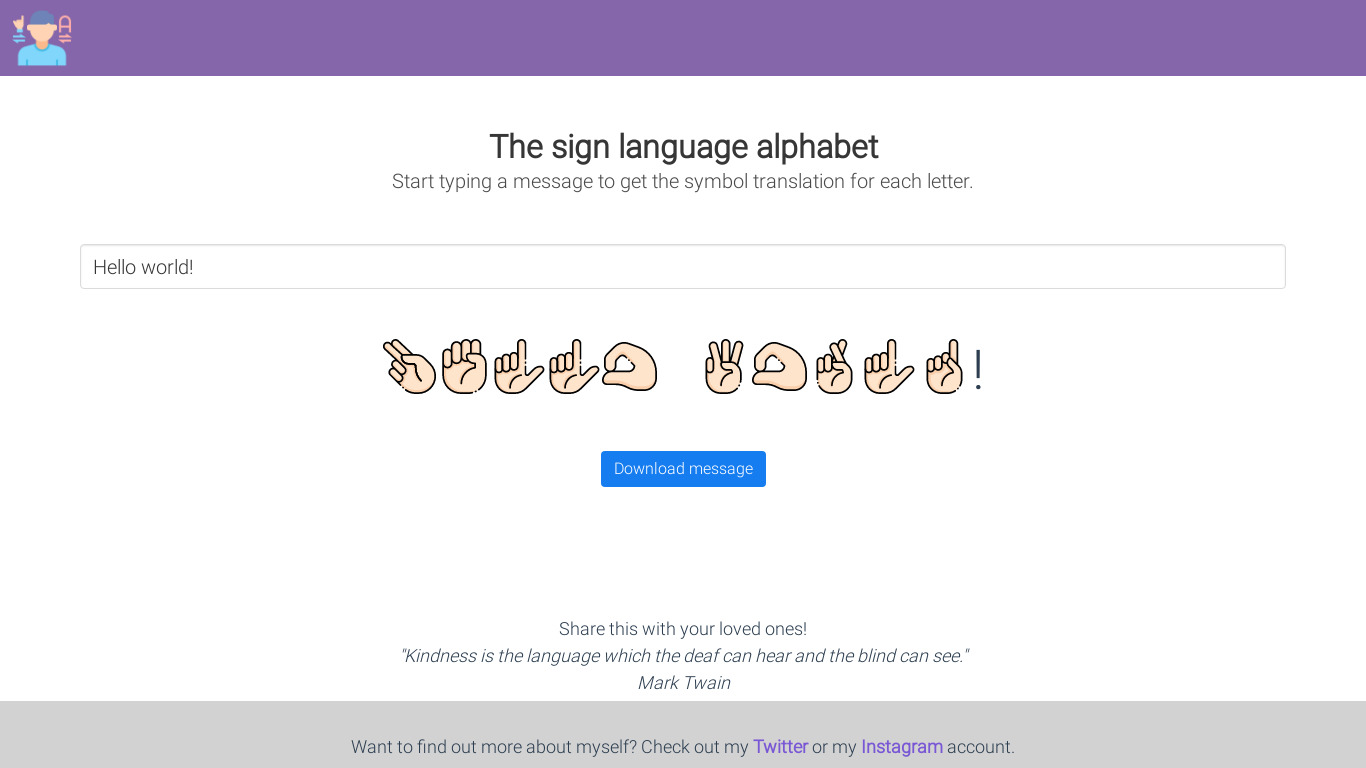 Deaf Alphabet Landing page