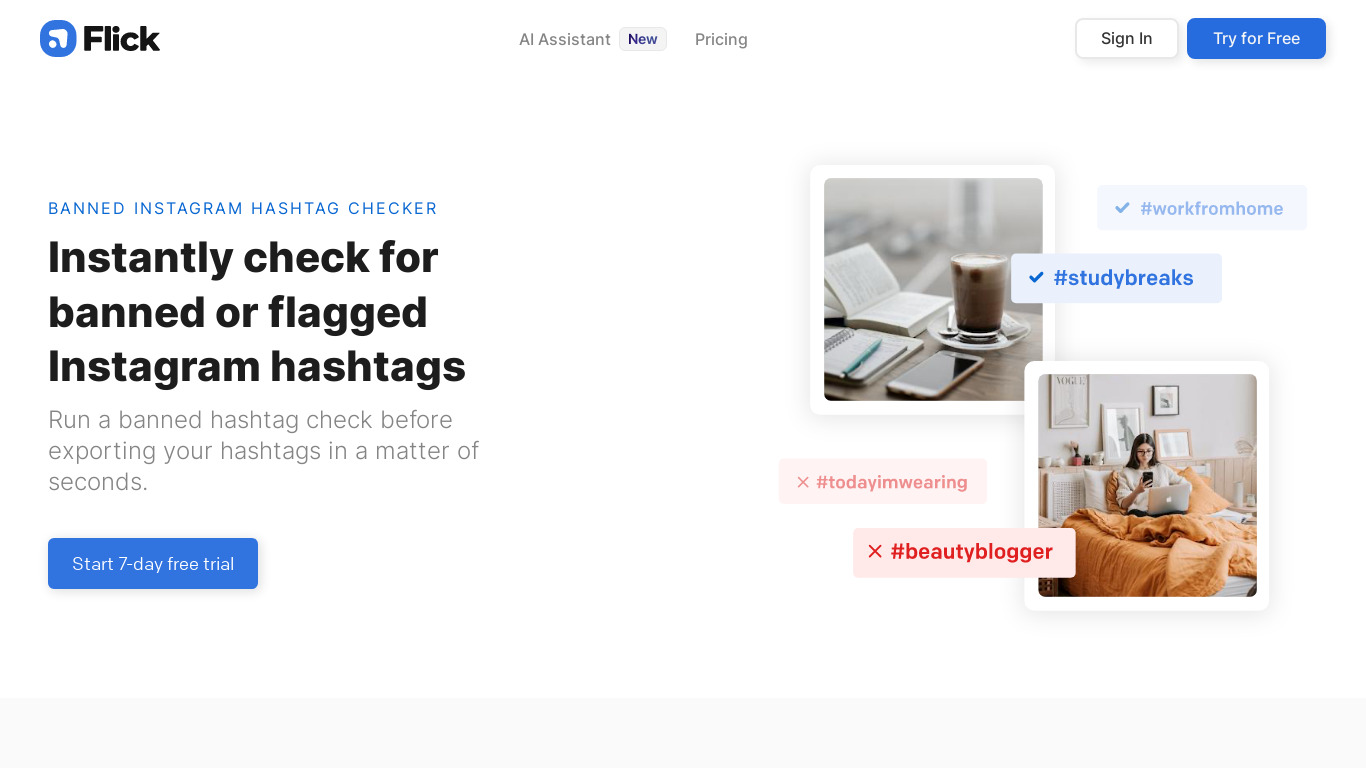 Banned Instagram Hashtag Checker Landing page