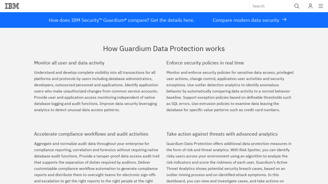 IBM Guardium Data Protection Landing page
