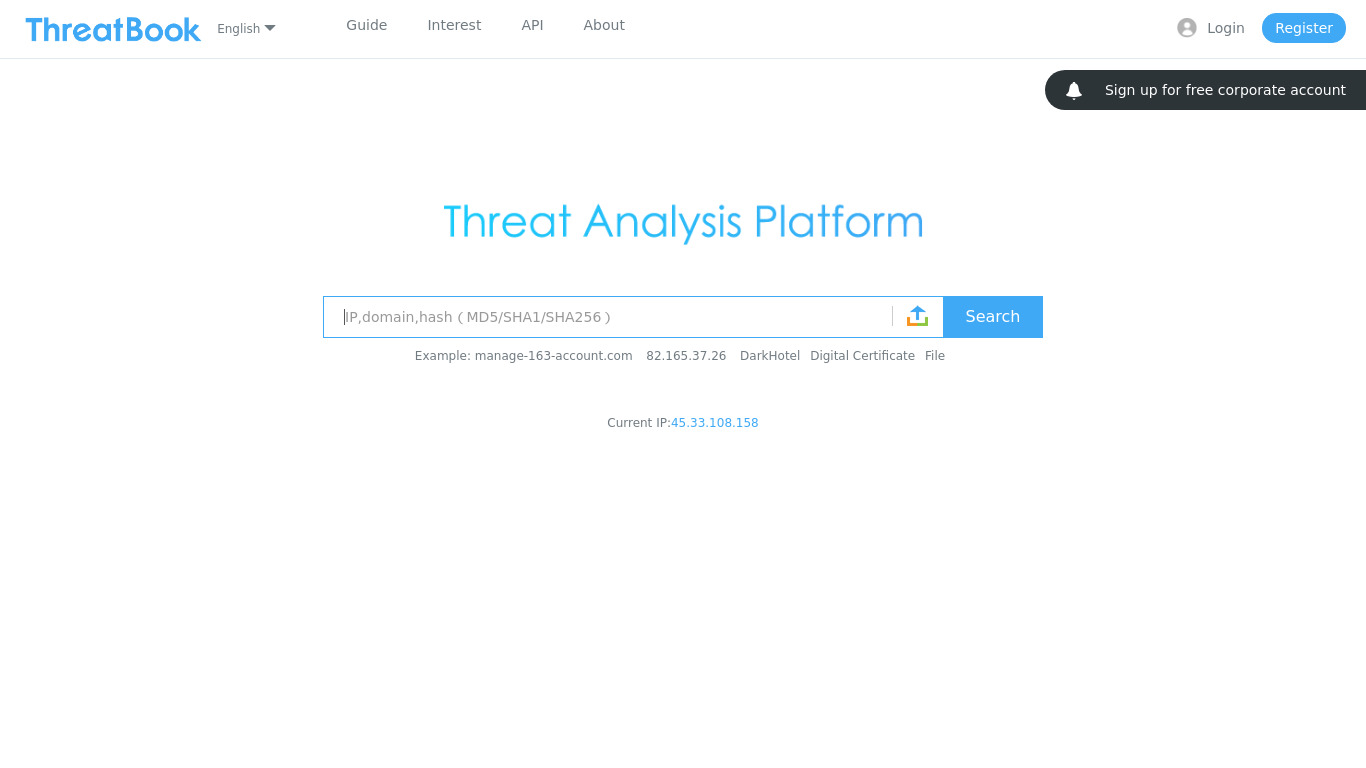 x.threatbook.cn ThreatBook TIP Landing page