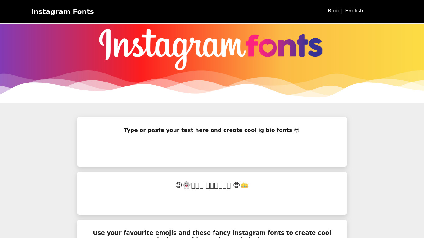Instagram Fonts Landing page