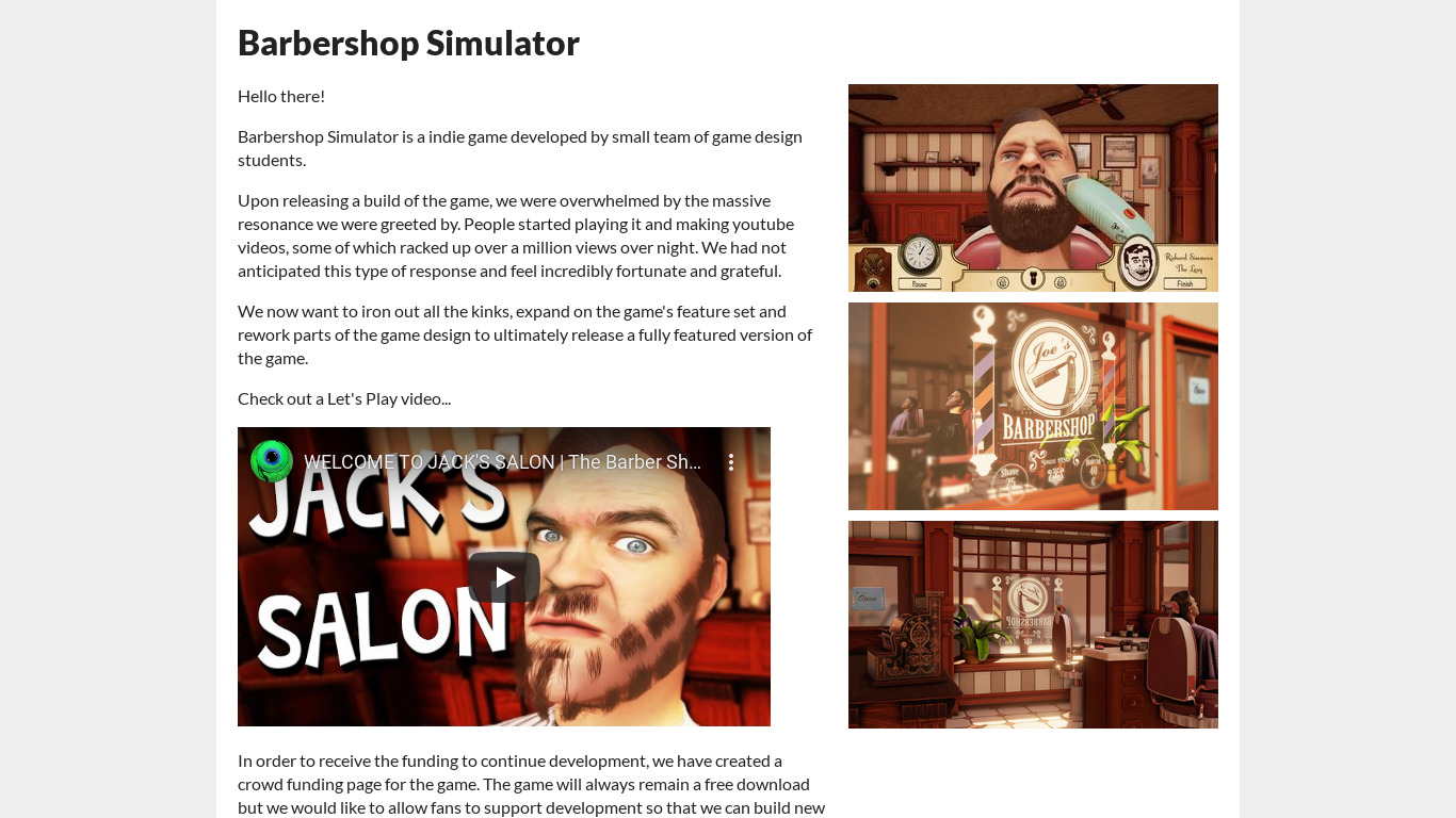 Barbershop Simulator Landing page