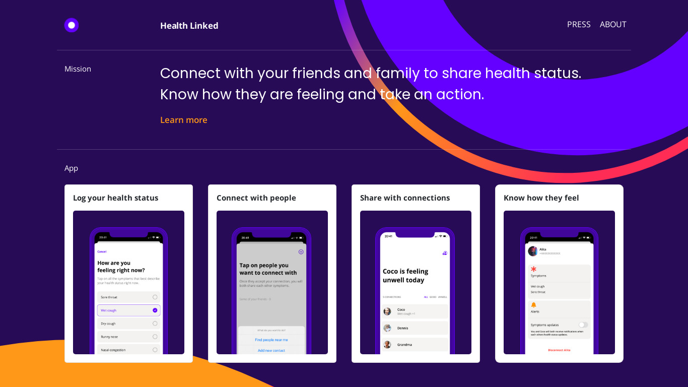 Health linked Landing page