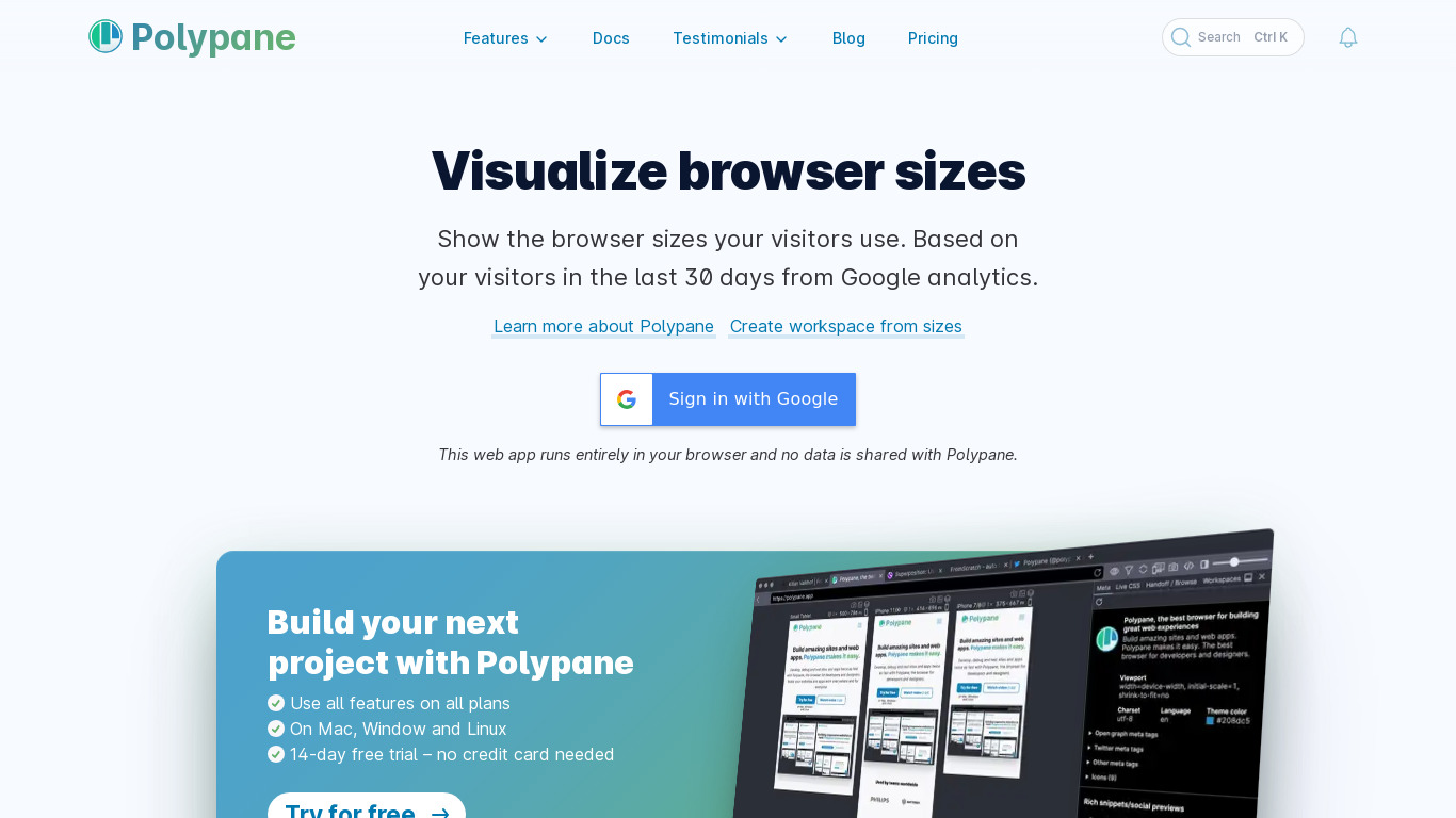 Visualize browser sizes Landing page