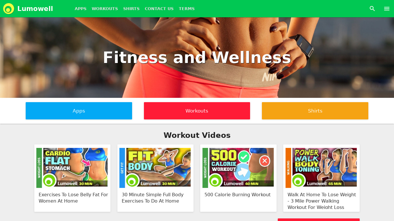 Daily Cardio Fitness Workouts Landing page